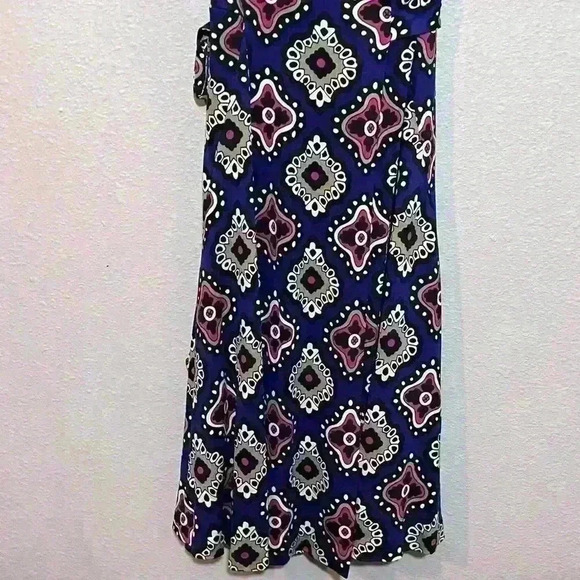 Diane Von Furstenberg DVF Womens Heerlen Size 6 Print Indigo V-Neck Wrap Dress - Picture 7 of 11